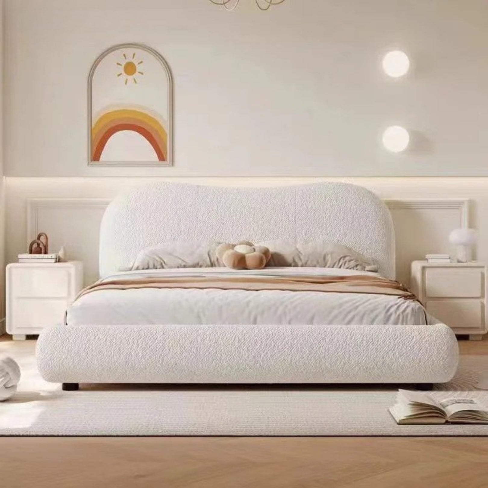 Bobbit Modern Upolstered Bed In Boucle