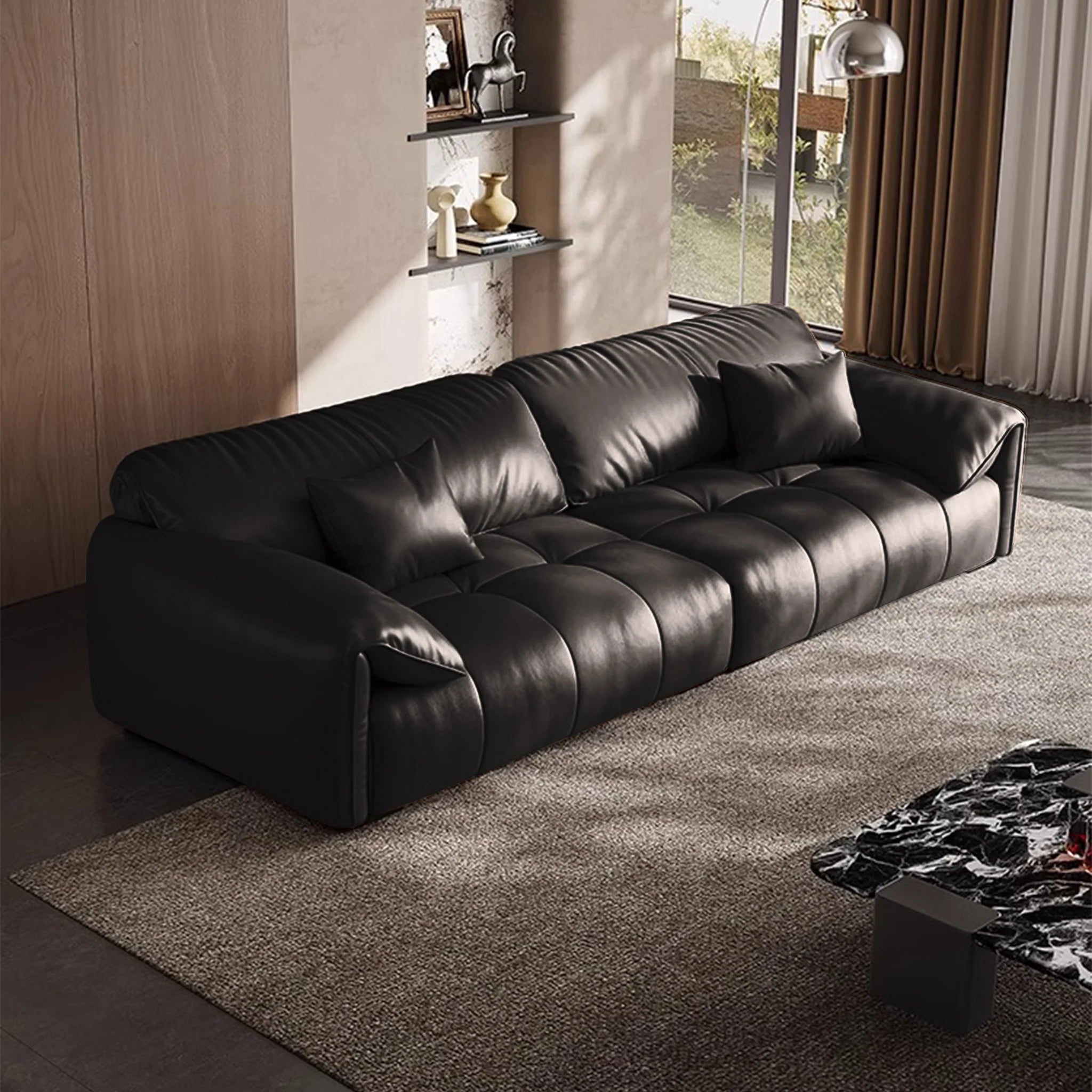 Black Premium Leatherette Sofa Set