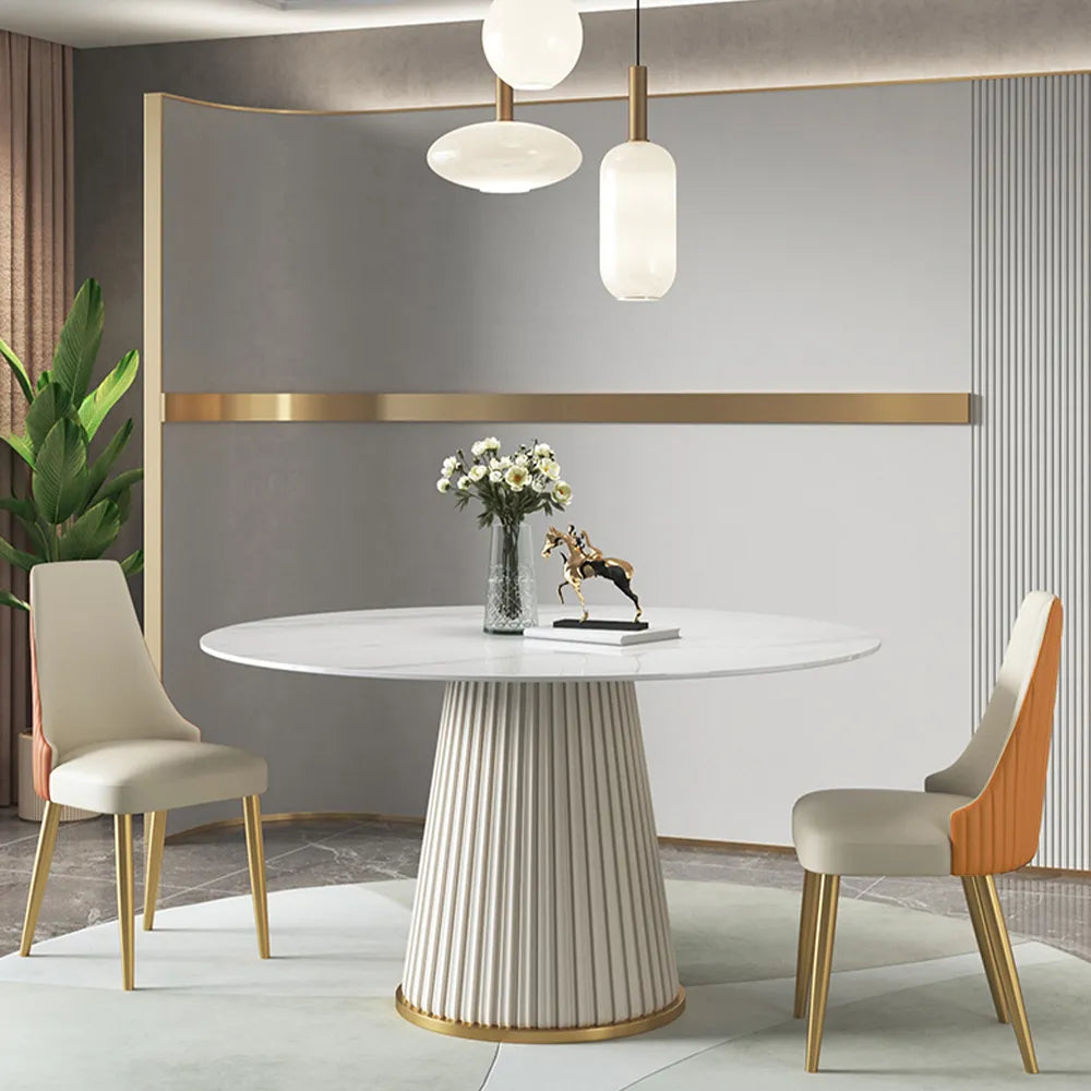 French Italian Round Dining Table With Marble Top