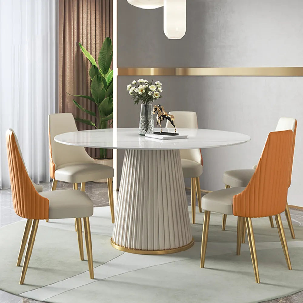 French Italian Round Dining Table With Marble Top