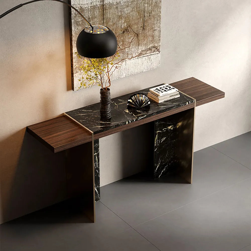 Brown And Black Unique Console Table In Wood