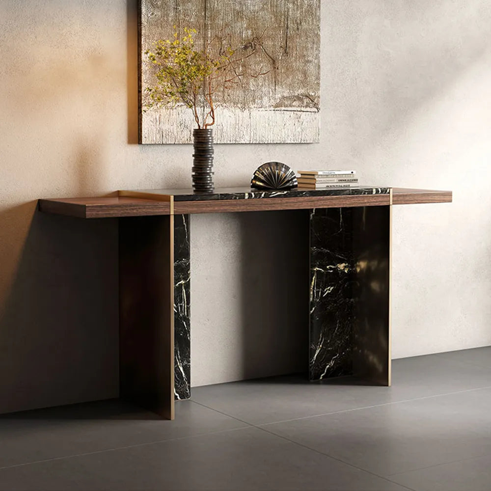 Brown And Black Unique Console Table In Wood