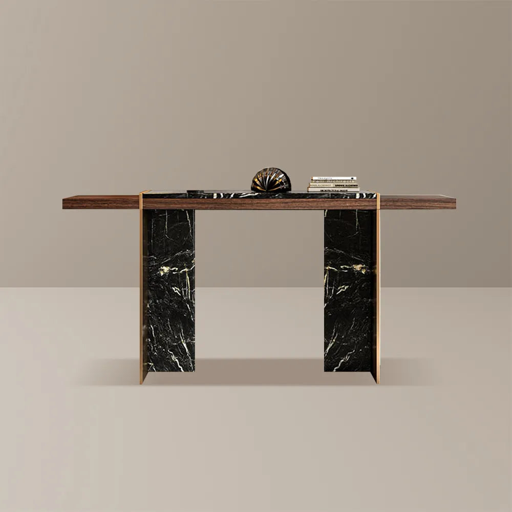 Brown And Black Unique Console Table In Wood