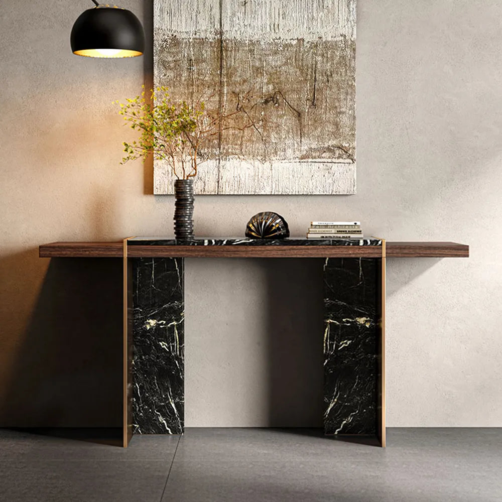 Brown And Black Unique Console Table In Wood