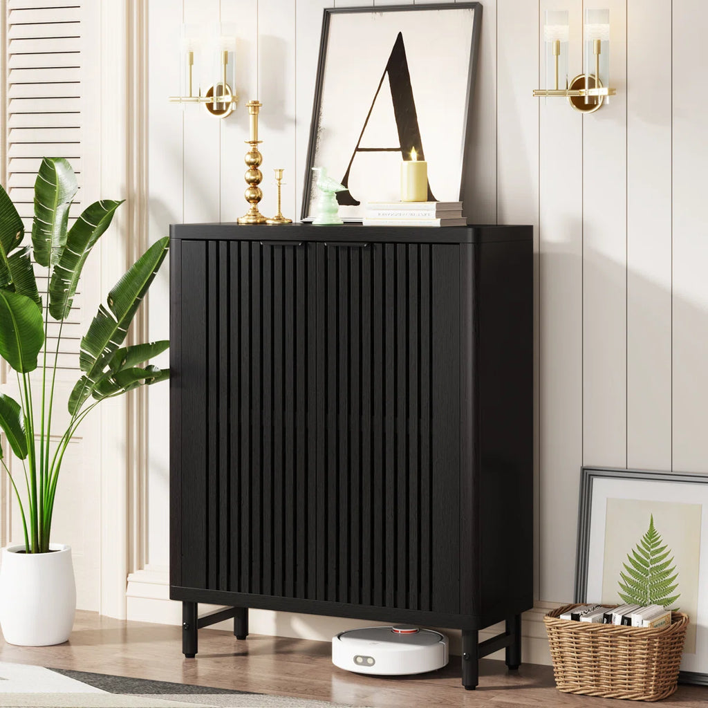 Flutted Design Wooden Shoe Rack