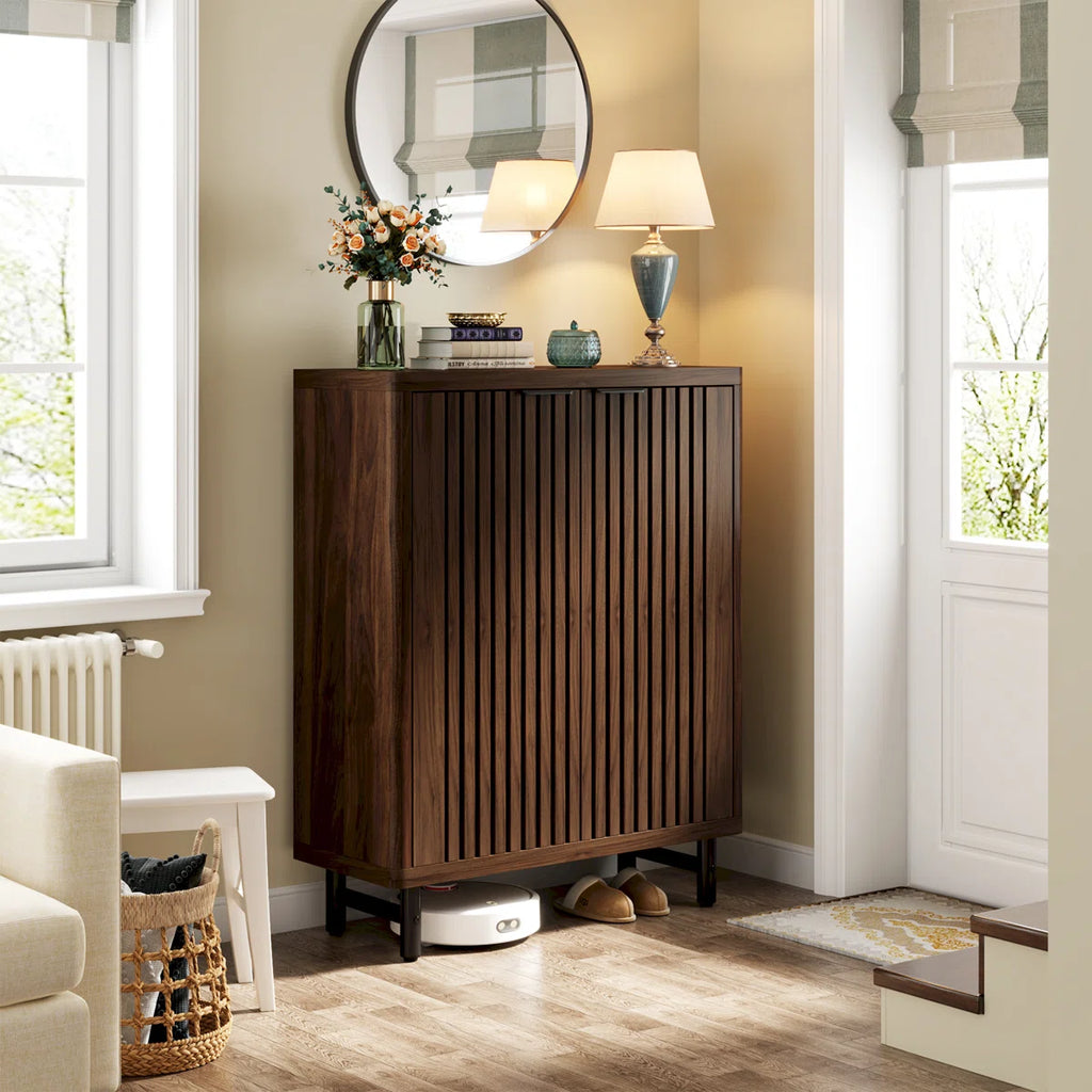 Flutted Design Wooden Shoe Rack