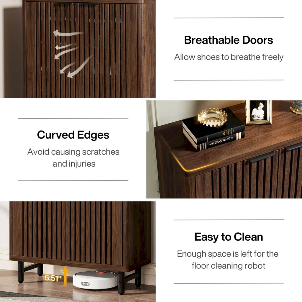 Flutted Design Wooden Shoe Rack