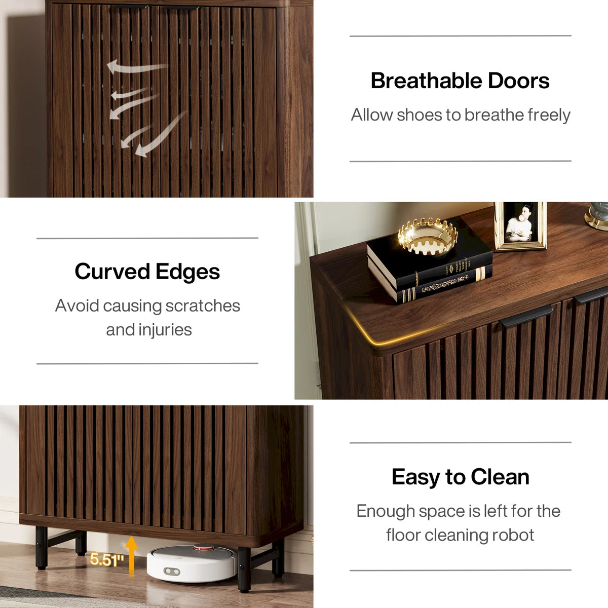 Flutted Design Wooden Shoe Rack