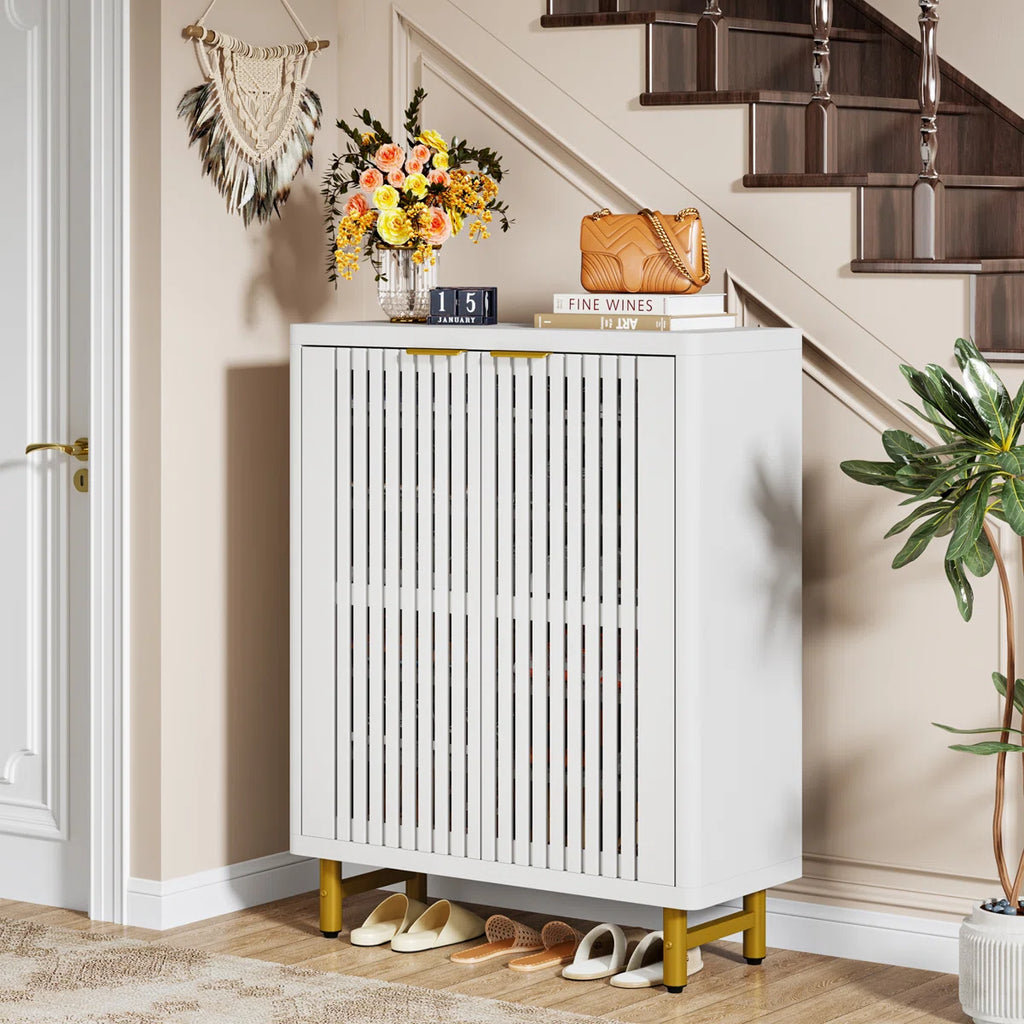 Flutted Design Wooden Shoe Rack