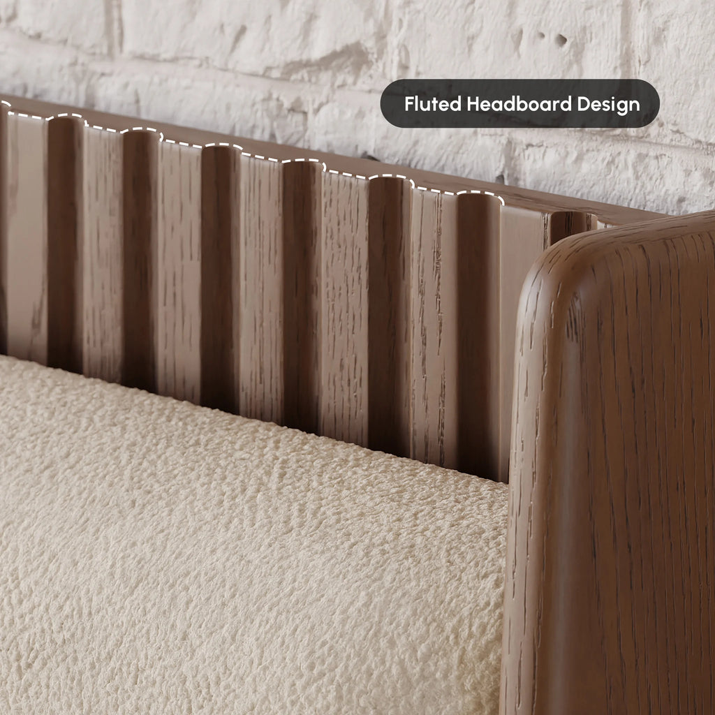 Modern Walnut Frame Bed In Suede