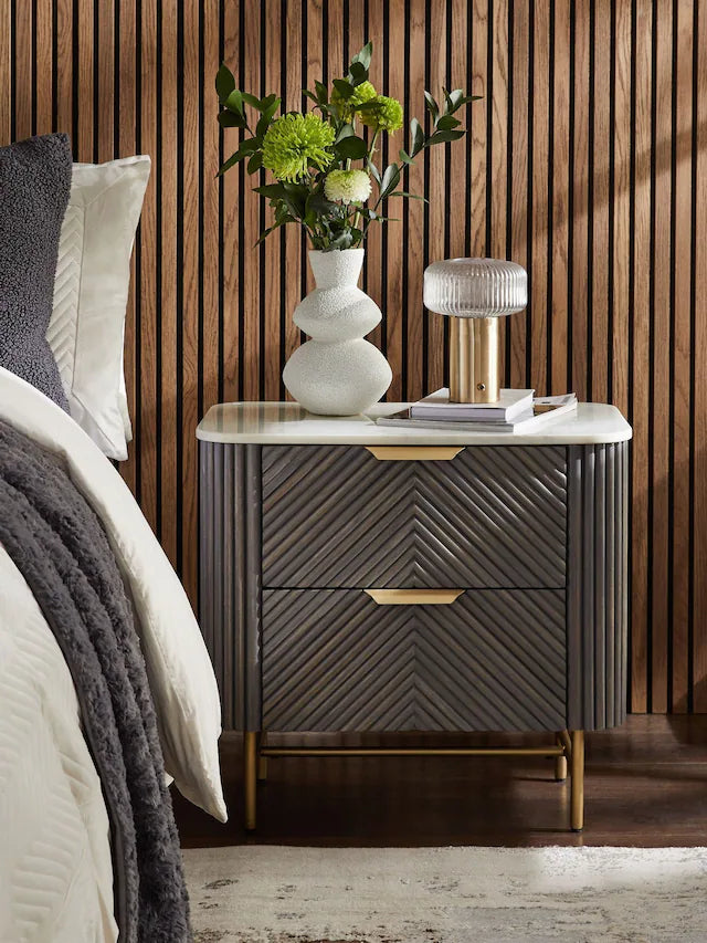 Flutted Grey Pu Side Tables