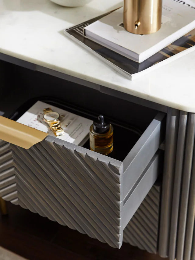 Flutted Grey Pu Side Tables