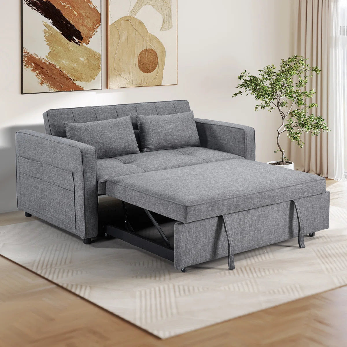 Wide Designer Sofa Cum Bed In Suede