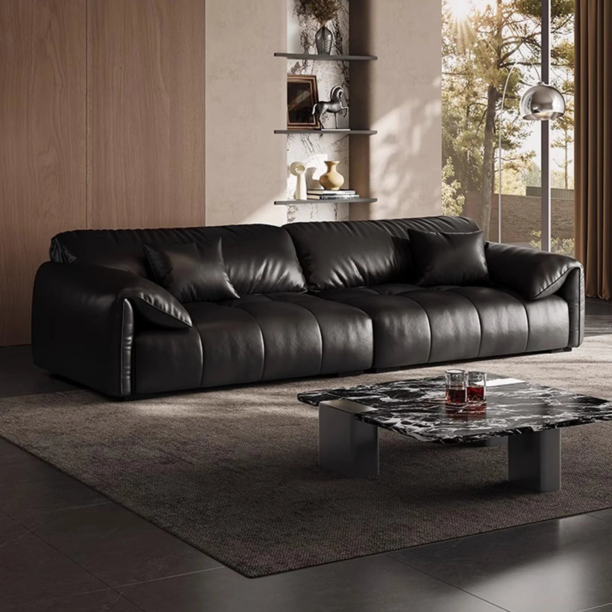 Black Premium Leatherette Sofa Set