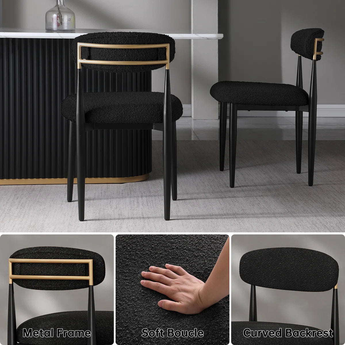 Ackley Luxury Dining Chairs In Boucle