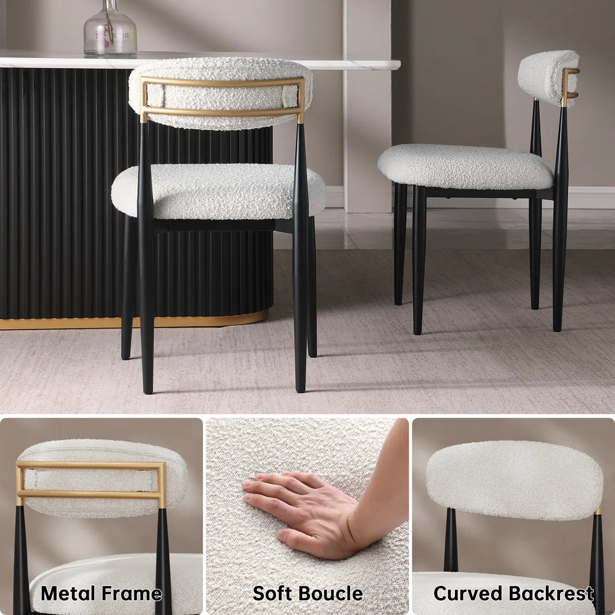 Ackley Luxury Dining Chairs In Boucle