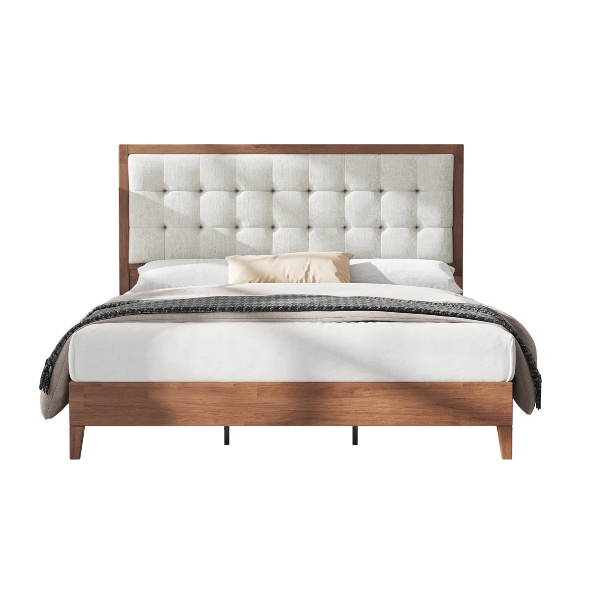 Straight Quilt Wooden Bed Without Storage