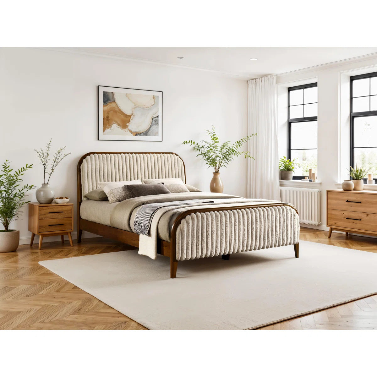 Cossette Wood Framed Without Storage Bed In Boucle