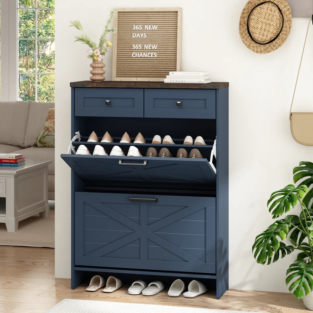 Farmhouse Blue Shoe Cabinet