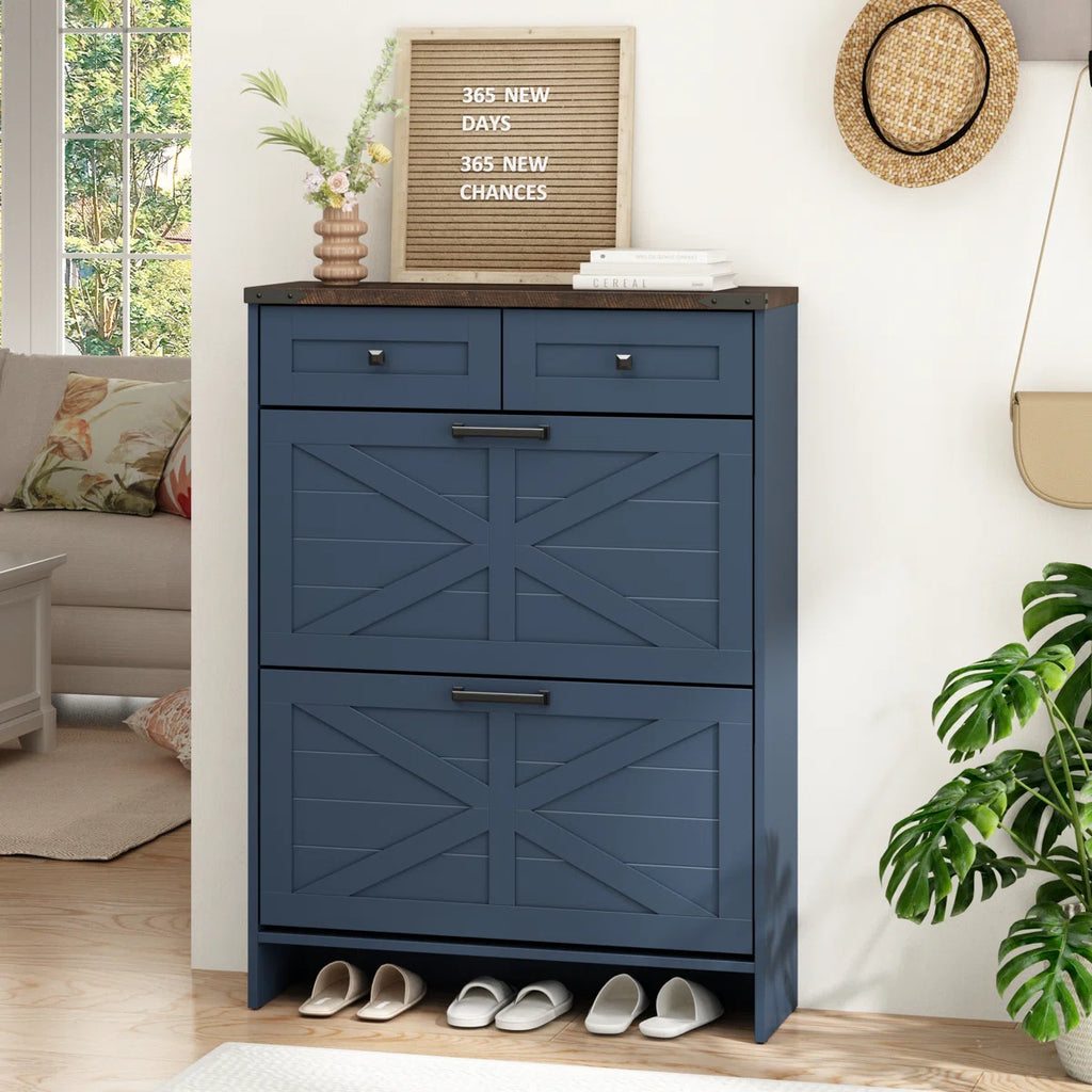 Farmhouse Blue Shoe Cabinet