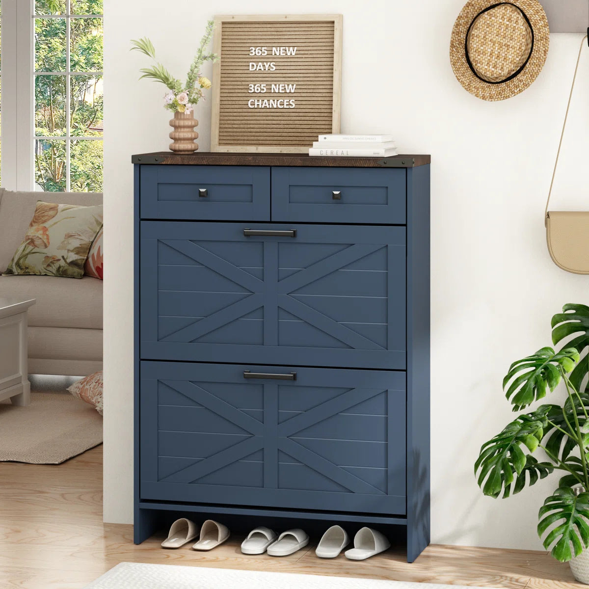 Farmhouse Blue Shoe Cabinet