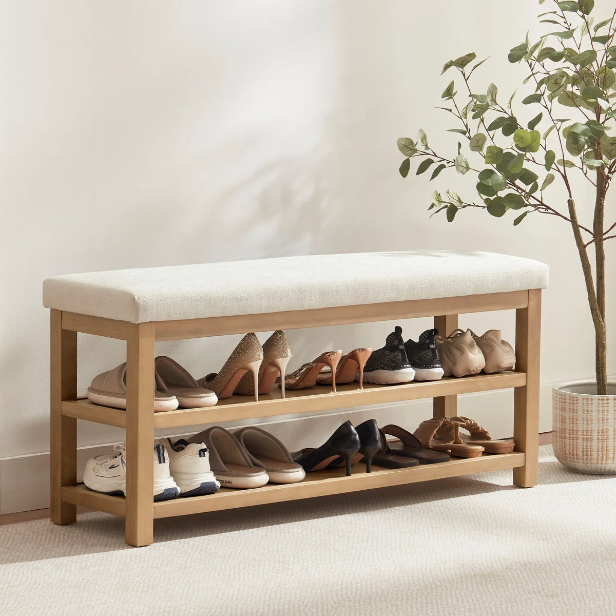 New Upholstered Wooden Shoe Rack