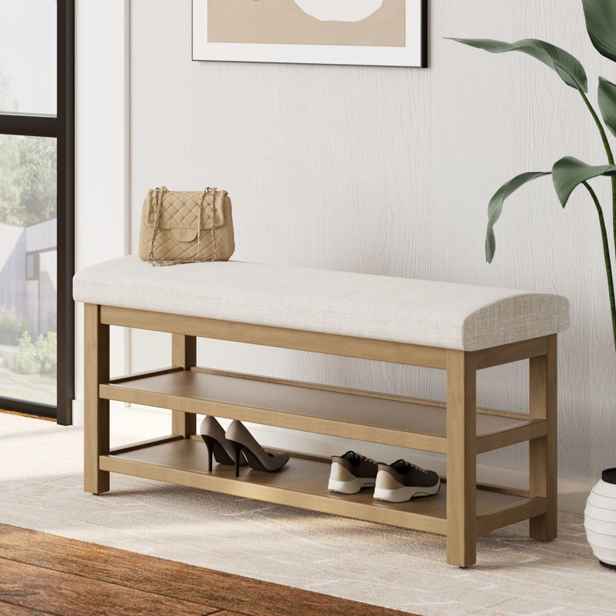 New Upholstered Wooden Shoe Rack