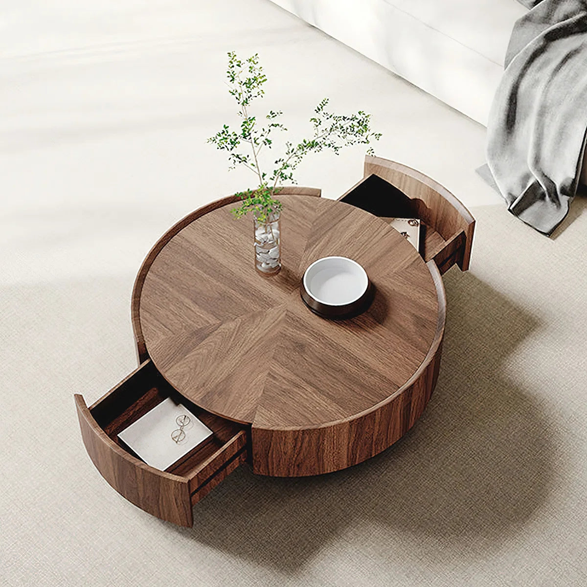 Round Walnut Solid Wood Centre Table