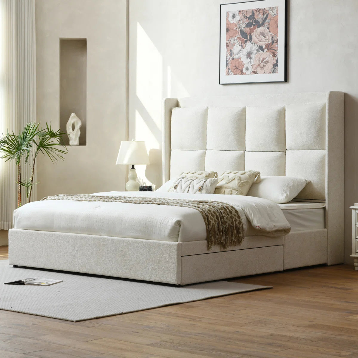 Rome Upholstered Suede Bed With Storage