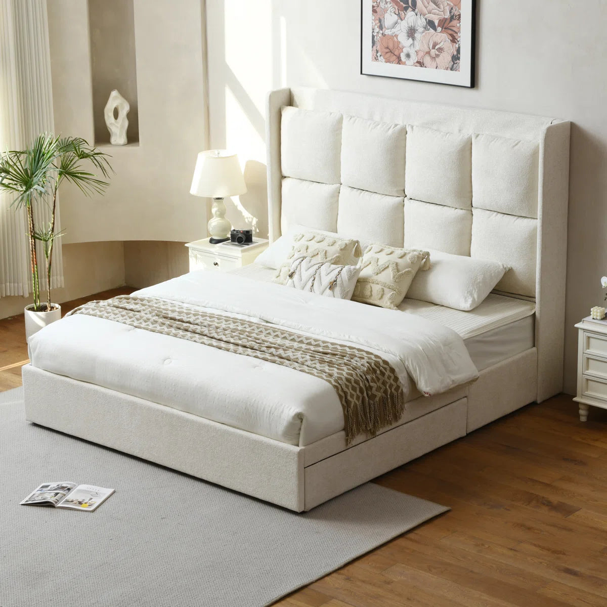 Rome Upholstered Suede Bed With Storage