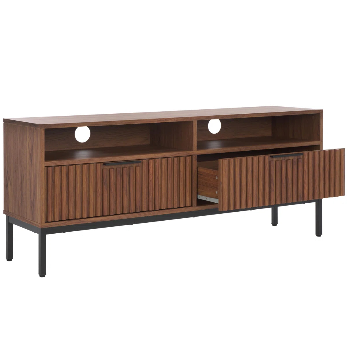 Wooden Flutted Tv Unit In Walnut Finish