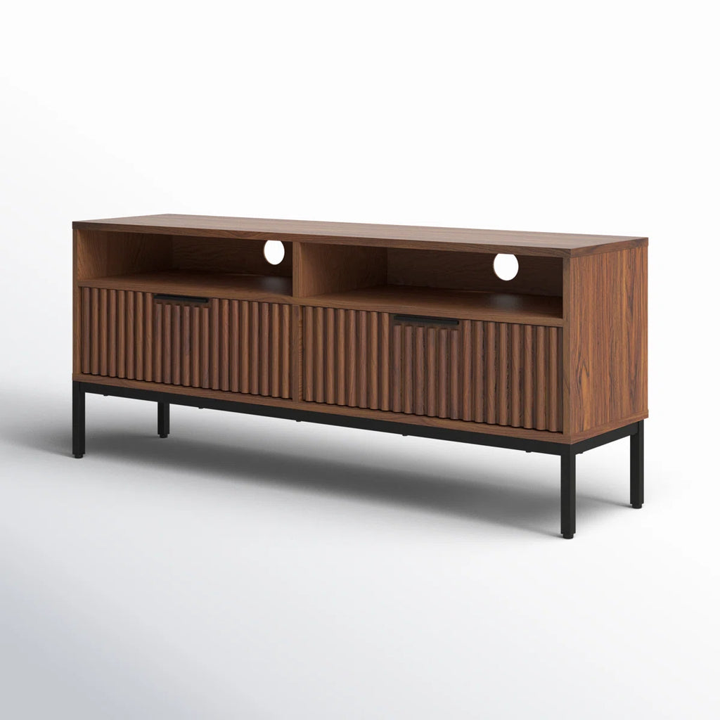Wooden Flutted Tv Unit In Walnut Finish