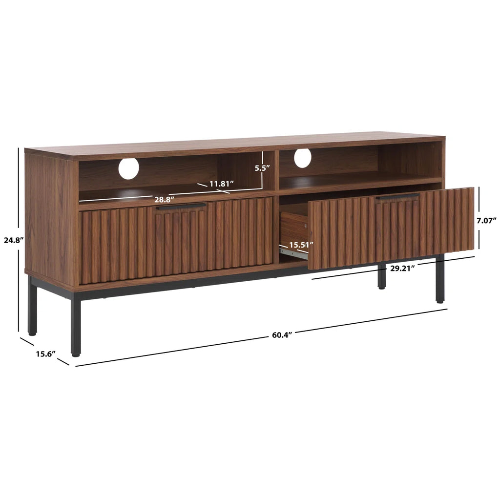Wooden Flutted Tv Unit In Walnut Finish