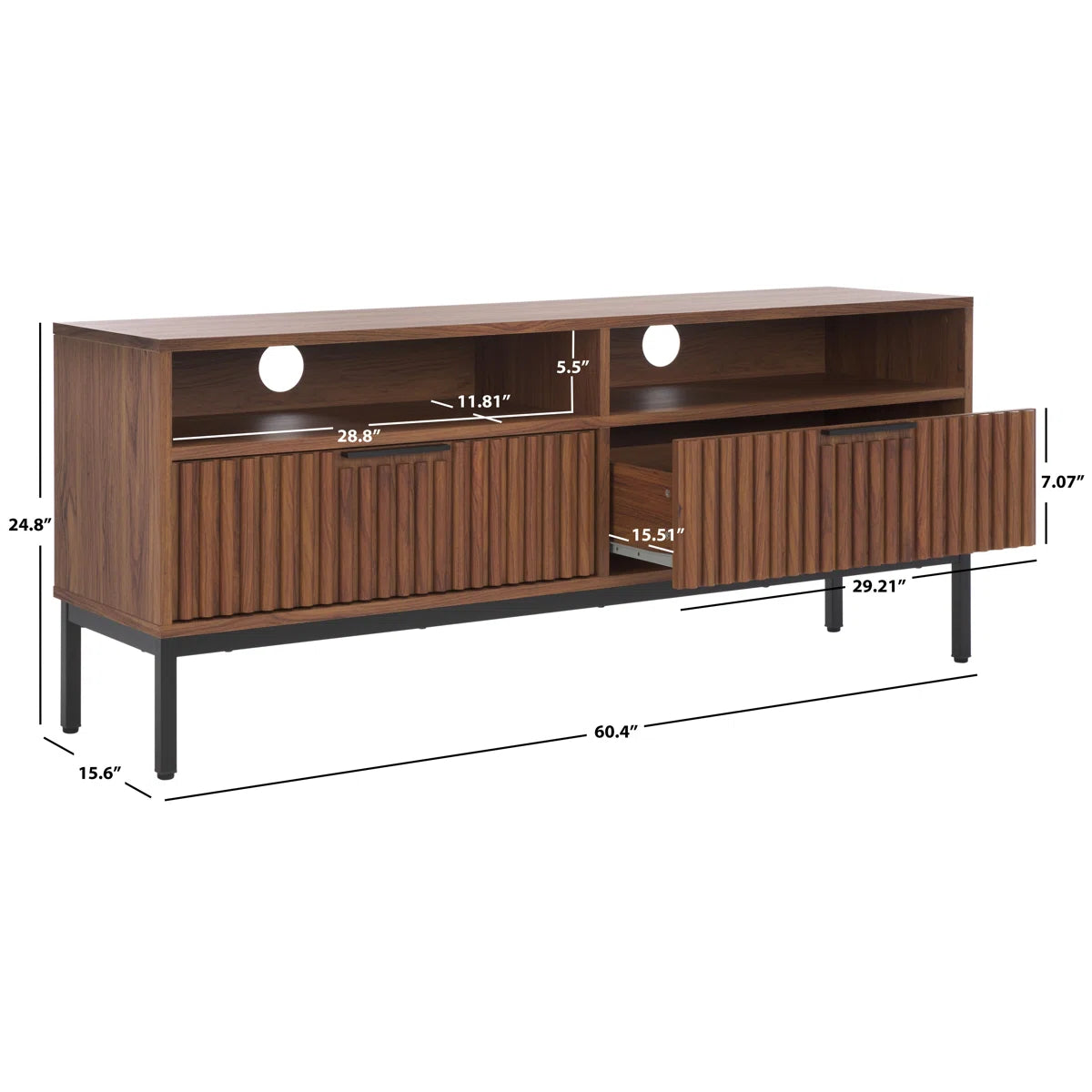 Wooden Flutted Tv Unit In Walnut Finish