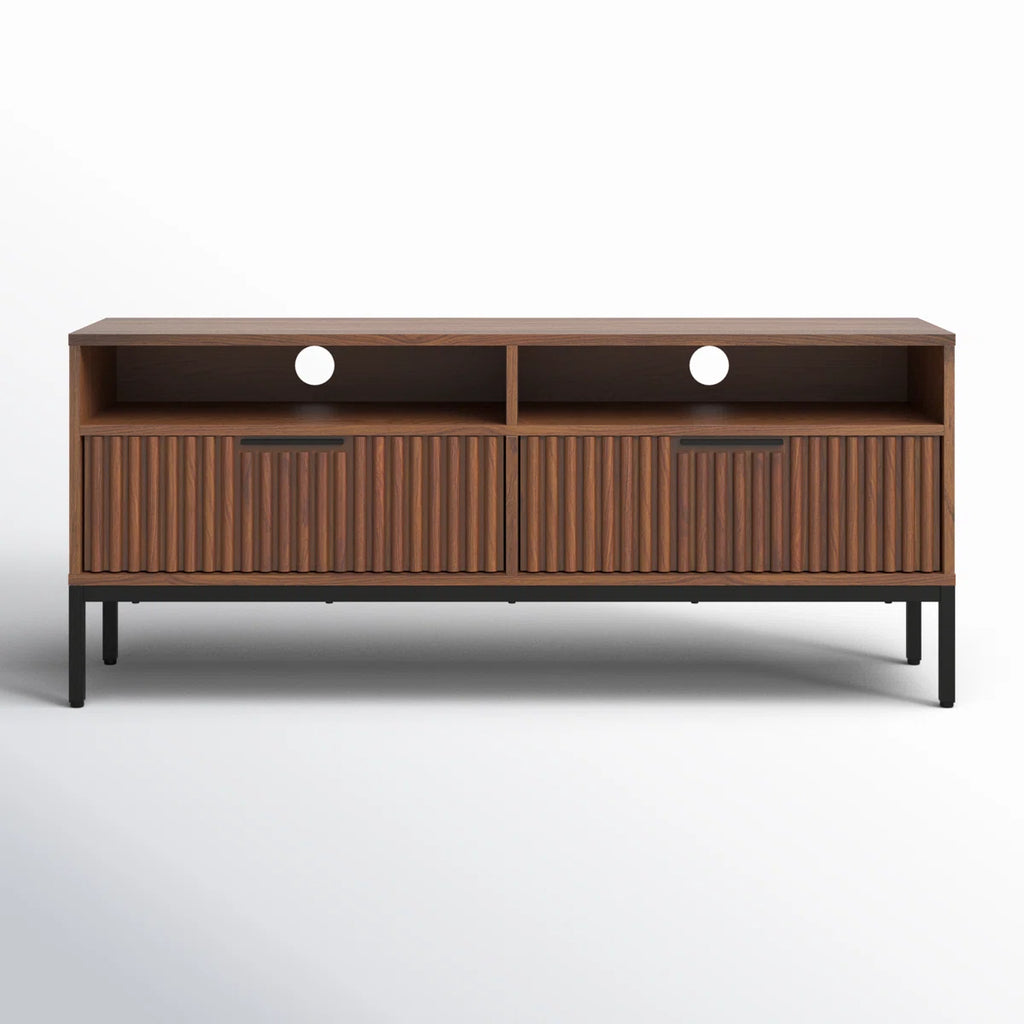Wooden Flutted Tv Unit In Walnut Finish