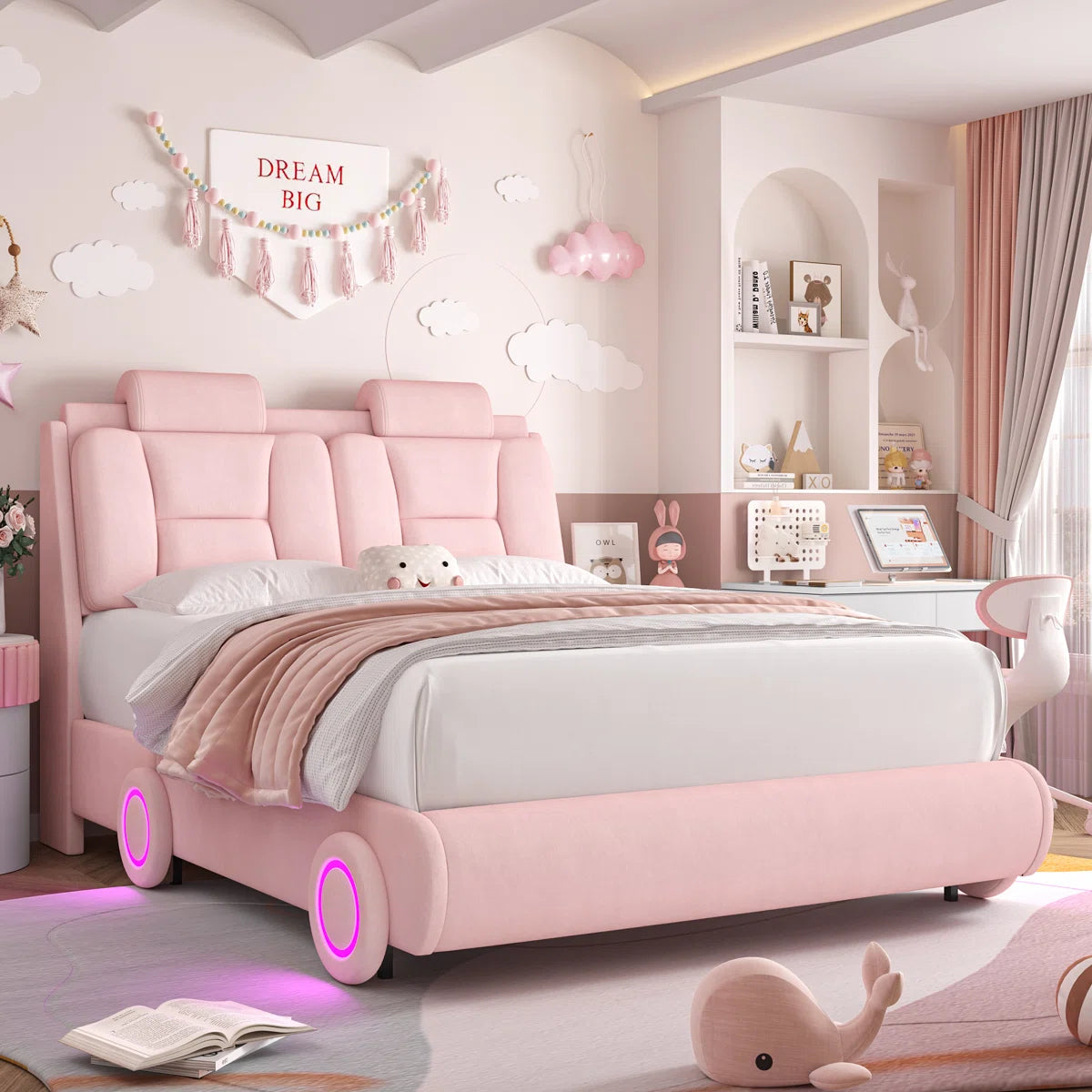 Wheels Upholstered Bed