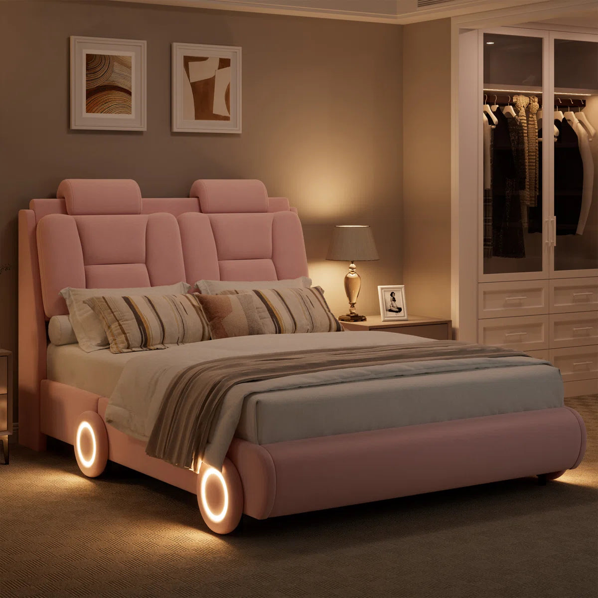 Wheels Upholstered Bed