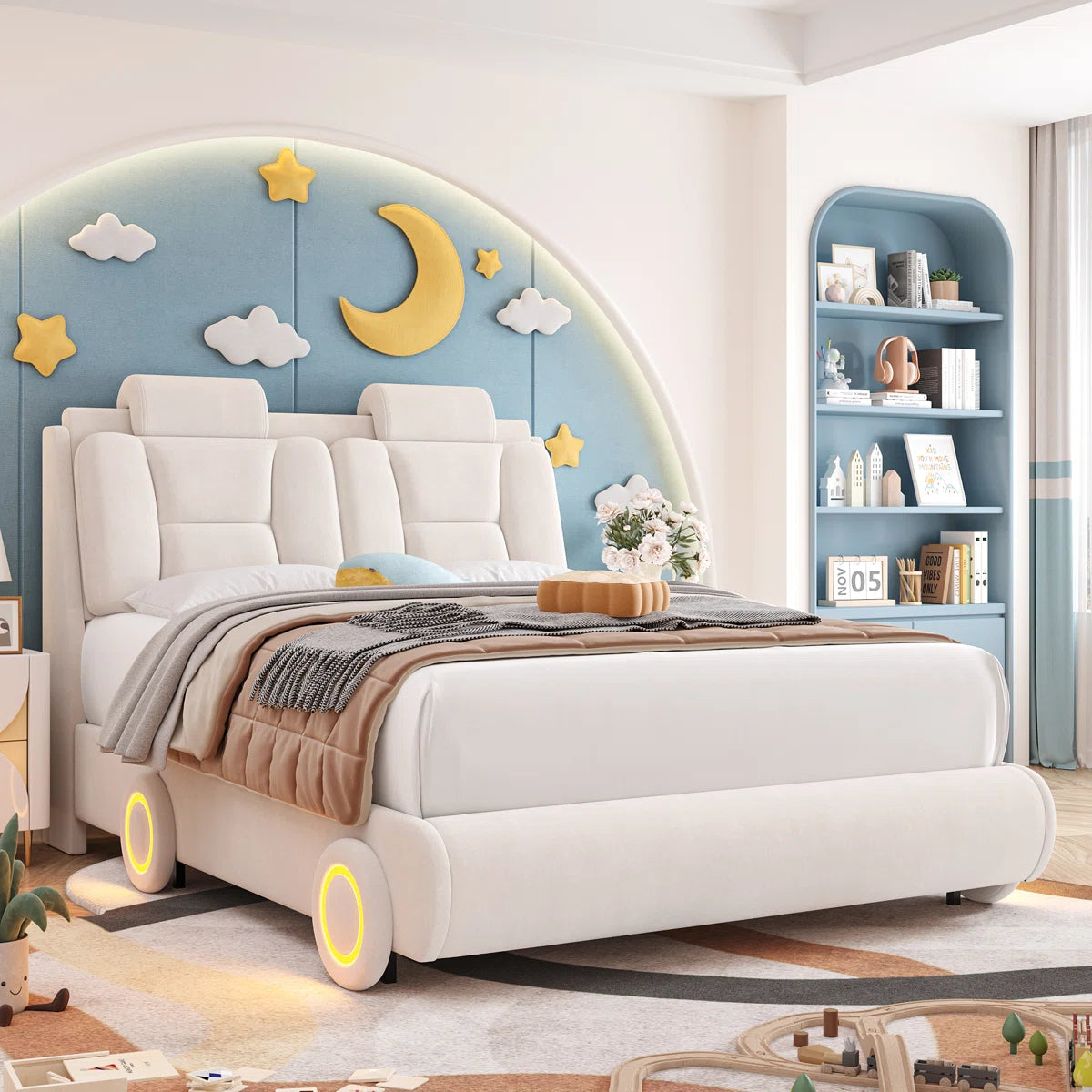 Wheels Upholstered Bed