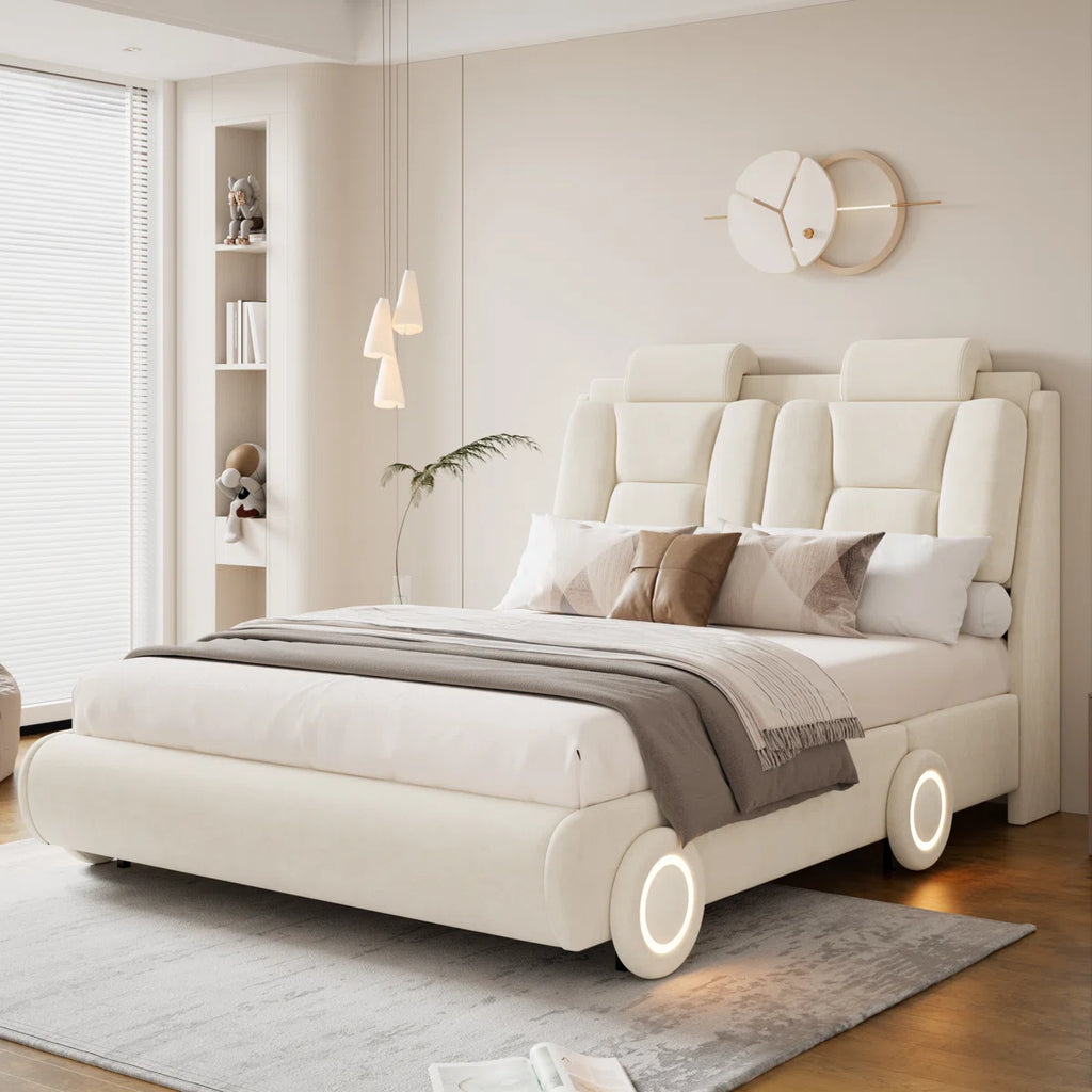 Wheels Upholstered Bed