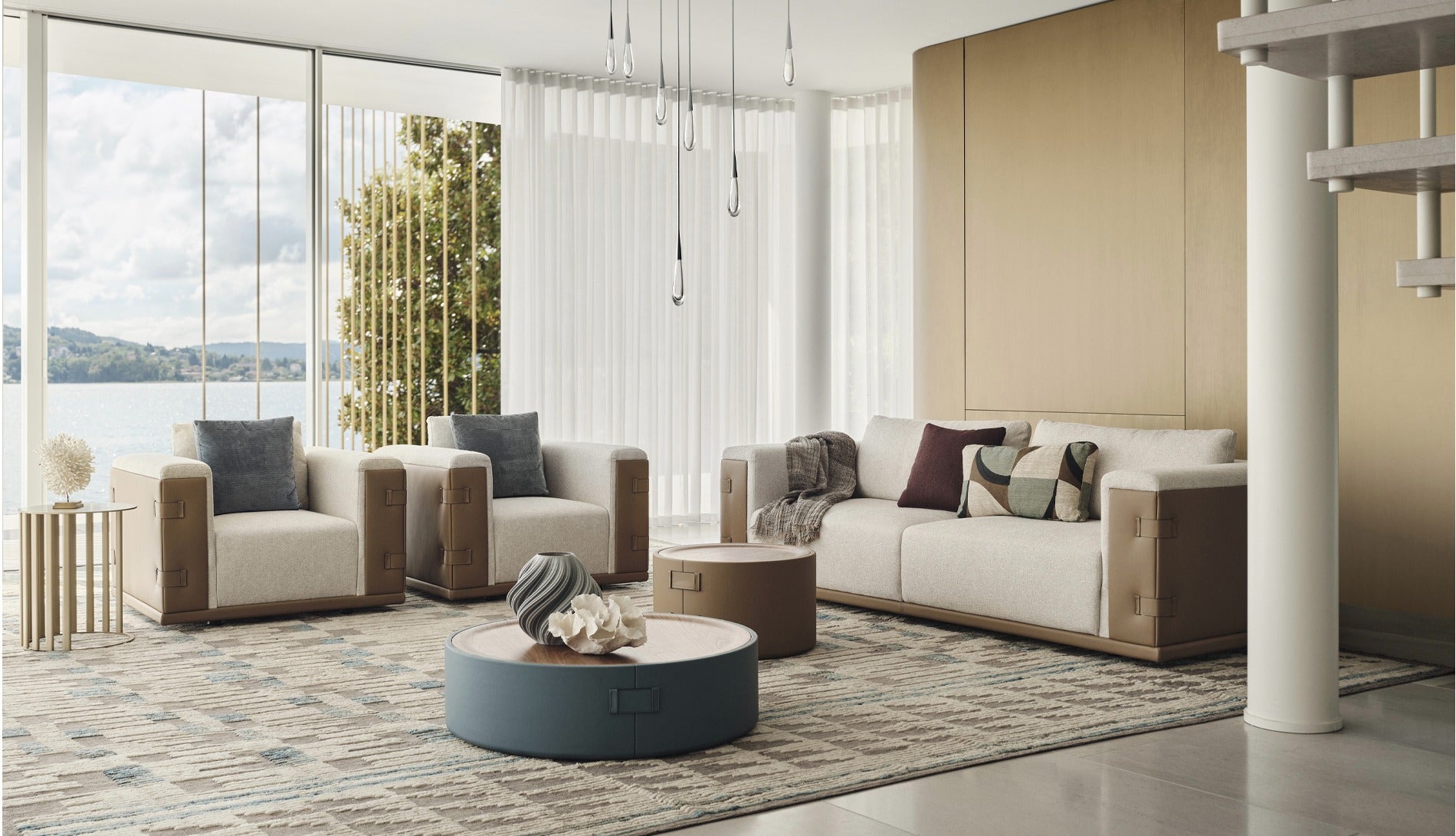 Milano Luxury Sofa Set In Suede And Leatherette
