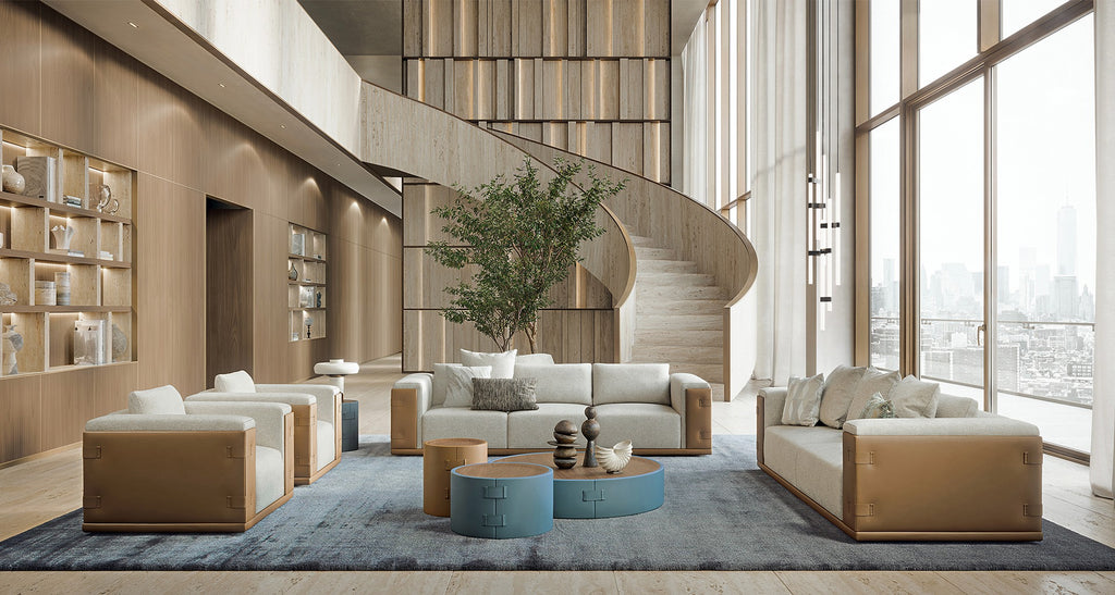 Milano Luxury Sofa Set In Suede And Leatherette