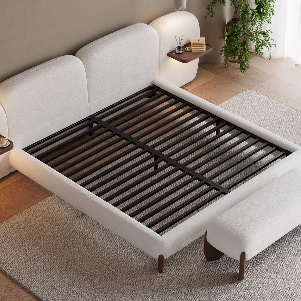 Knox Upholstred Boucle Bed With Side Tables