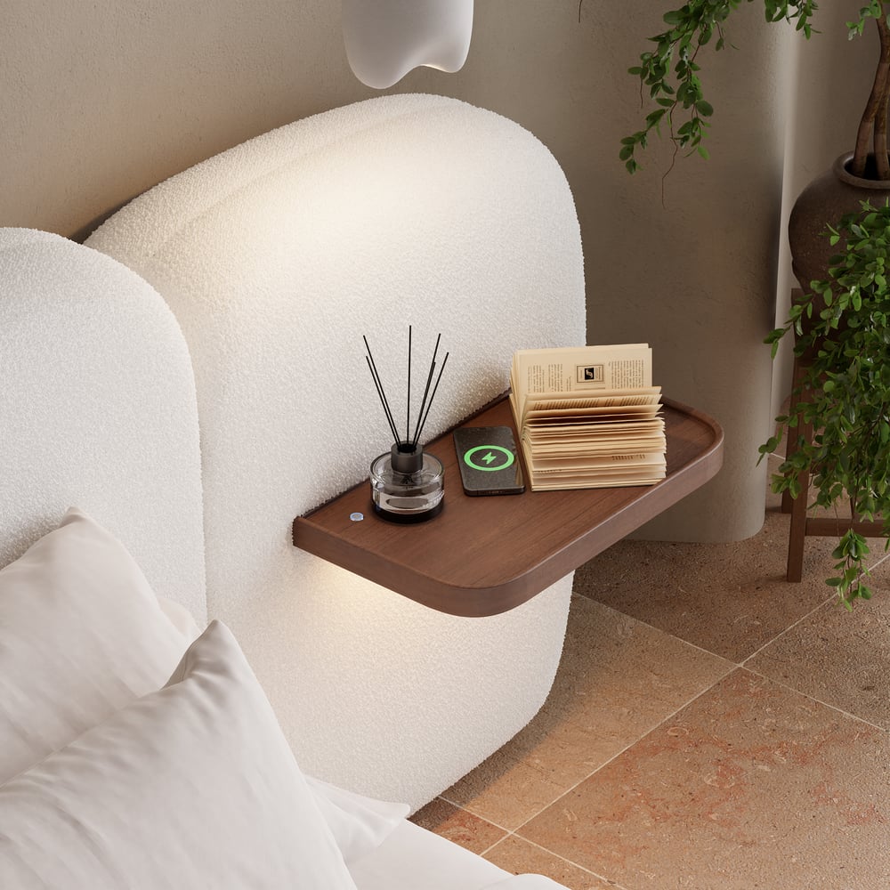 Knox Upholstred Boucle Bed With Side Tables