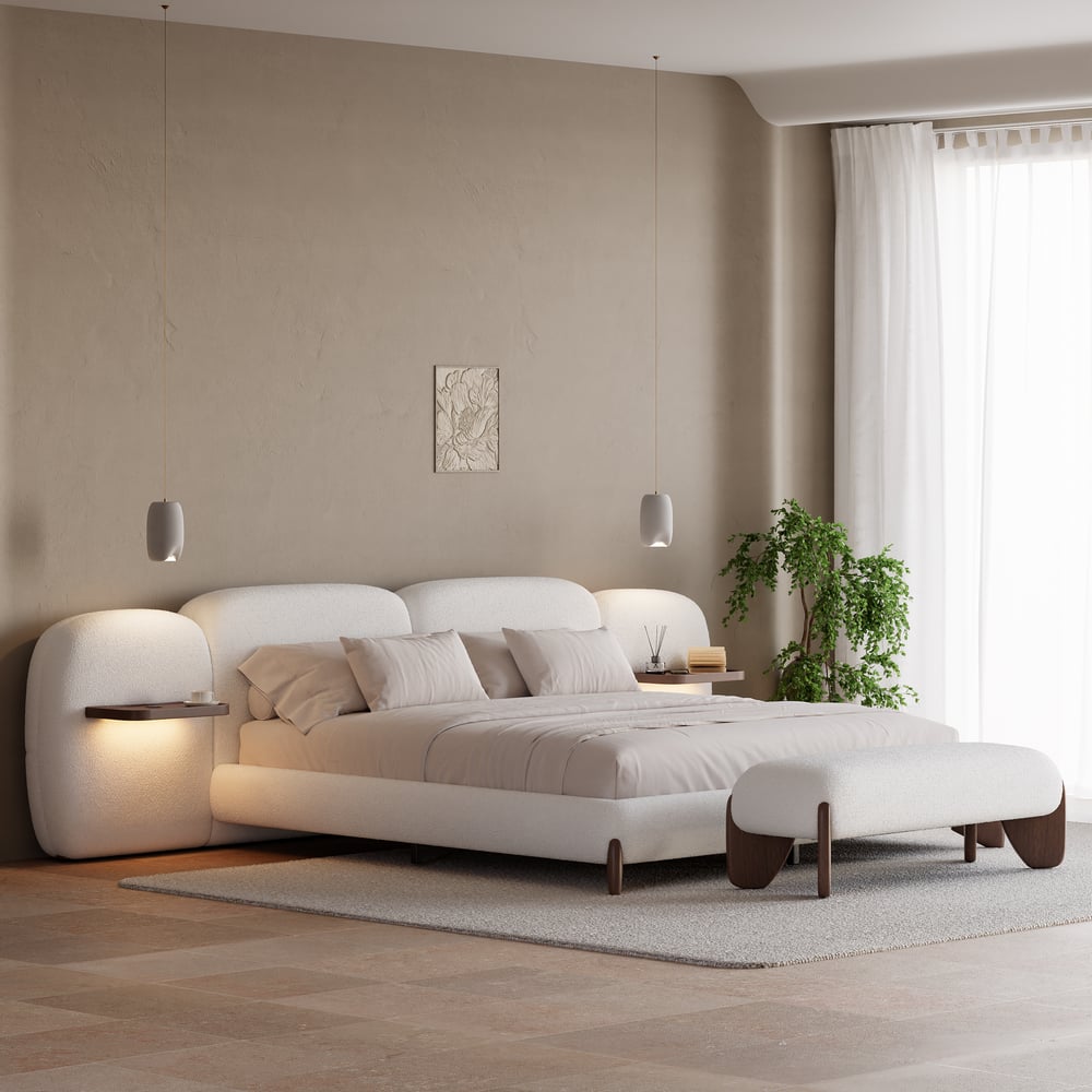 Knox Upholstred Boucle Bed With Side Tables